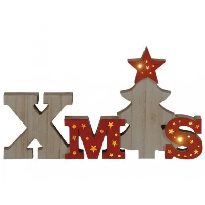 Ξύλινο Διακοσμητικό Xmas Με Led Φωτισμό Μπαταρίας,40 x 23(Η) x 3cm