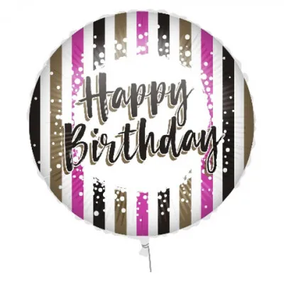 HAPPY BIRTHDAY PINK/GOLD STRIPES FOIL ΜΠΑΛΟΝΙ  46cm