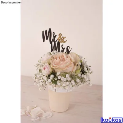 Ξύλινα pick mr&mrs 9.3x18 εκ., σετ των 2 τεμαχίων.