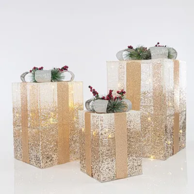 ΦΩΤΙΖΟΜΕΝΑ ΔΩΡΑ, ΣΑΜΠΑΝΙ ΜΕ ΑΣΠΡΟ GLITTER, ΣΕΤ 3ΤΜΧ, ΜΠΑΤΑΡΙΑΣ, 20CM/30CM/38CM