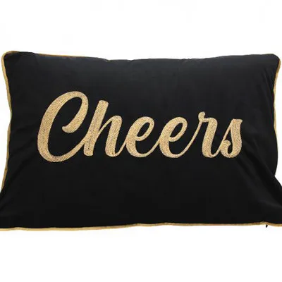 XET-8023 Μαξιλάρι με κέντημα "Cheers", μαύρο 40x60cm