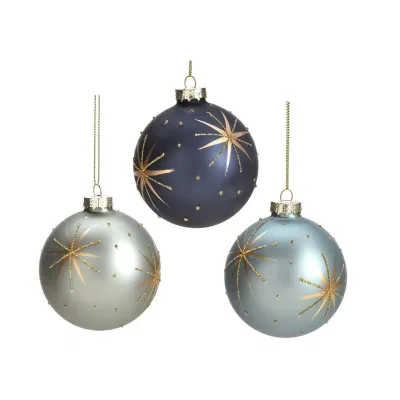 BL330 Γυάλινη μπάλα Star σε αποχρώσεις μπλε-γκρί, 8cm