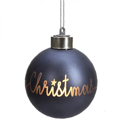BL341 Γυάλινη μπάλα "Merry Cristmas" μπλε/χρυσό, 8cm με led