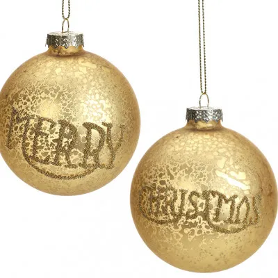 BL350 Γυάλινη μπάλα με γράμματα"Merry Christmas" χρυσή, 8cm