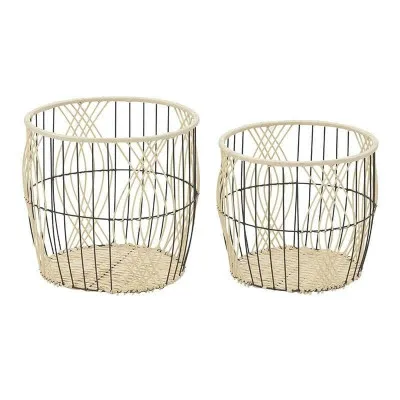 S/2 ΚΑΛΑΘΙ ΜΕΤΑΛΛΙΚΟ/RATTAN ΜΑΥΡΟ/NATURAL Φ38Χ34