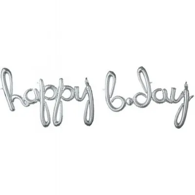 Μπαλόνι Φοιλ Script Phrase `Happy Bday` Ασημί