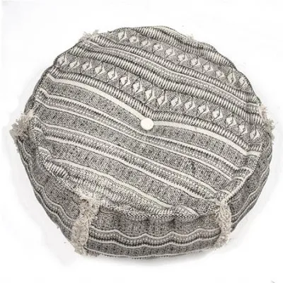 Χαμηλό στρογγυλό πουφ, με κρόσσια, 50x25cm