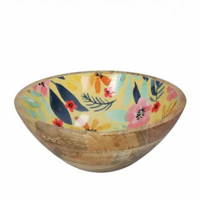 Μπωλ από ξύλο mango σχ. Floral κίτρινο, 30cm