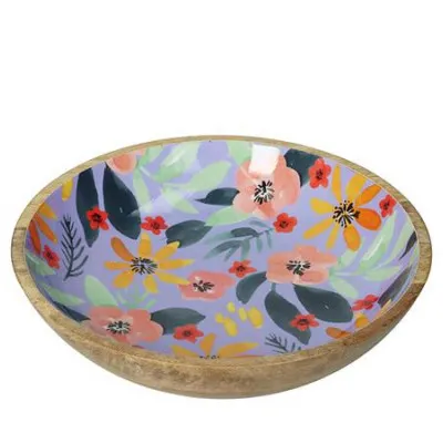 Μπωλ από ξύλο mango σχ. Floral λιλά, 34cm