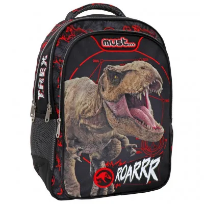 ΣΧΟΛΙΚΗ ΤΣΑΝΤΑ ΠΛΑΤΗΣ ΔΗΜΟΤΙΚΟΥ JURASSIC T-REX ROARRR MUST 3 ΘΗΚΕΣ