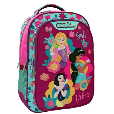 ΣΧΟΛΙΚΗ ΤΣΑΝΤΑ ΠΛΑΤΗΣ ΔΗΜΟΤΙΚΟΥ DISNEY PRINCESS GIRL VIBES MUST 3 ΘΗΚΕΣ