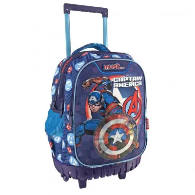ΣΧΟΛΙΚΗ ΤΣΑΝΤΑ ΤΡΟΛΕΪ ΔΗΜΟΤΙΚΟΥ AVENGERS CAPTAIN AMERICA MUST 3 ΘΗΚΕΣ