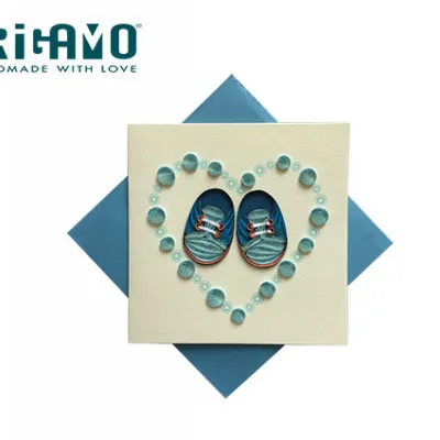 ORIGAMO ΚΑΡΤΑ ΕΥΧΕΤΗΡΙΑ QUILLING ΠΑΠΟΥΤΣΑΚΙΑ ΑΓΟΡΙΣΤΙΚΑ 16.2x16.5cm FILIGRANA