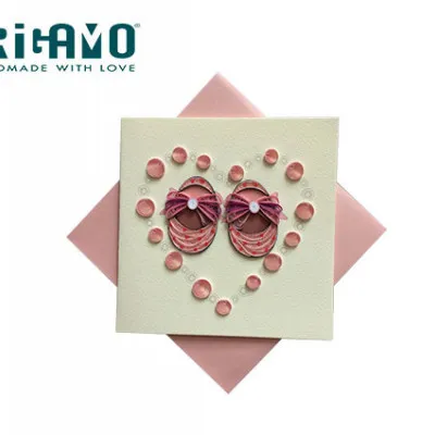 ORIGAMO ΚΑΡΤΑ ΕΥΧΕΤΗΡΙΑ QUILLING ΠΑΠΟΥΤΣΑΚΙΑ ΚΟΡΙΤΣΙΣΤΙΚΑ 16.2x16.5cm FILIGRANA