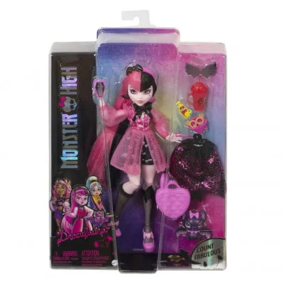 Monster High Κούκλα, Ντρακουλόρα Με Μικρή Νυχτερίδα, Ροζ Και Μαύρα Μαλλιά