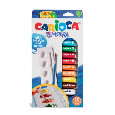 ΤΕΜΠΕΡΕΣ CARIOCA 12TEM 10ml assorted ΠΑΛΕΤΑ + ΠΙΝΕΛΟ