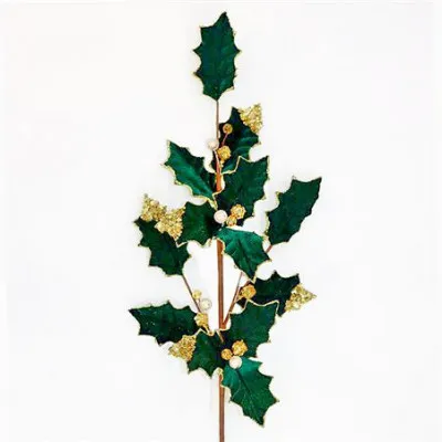 AX872 HOLLY LEAF VELVET SPRAY EMERALD 75CM
