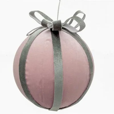 OR019 VELVET BALL W/RIBBON PINK GREEN 15CM