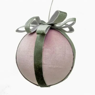 OR018 VELVET BALL W/RIBBON PINK GREEN 10CM