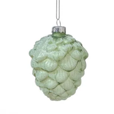 OR026 CLASS PINECONE ORN SLATE GREEN W/ICE GLITTER 9X7