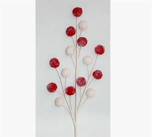 AX877 BALL DECO SPRAY WHITE RED 53CM